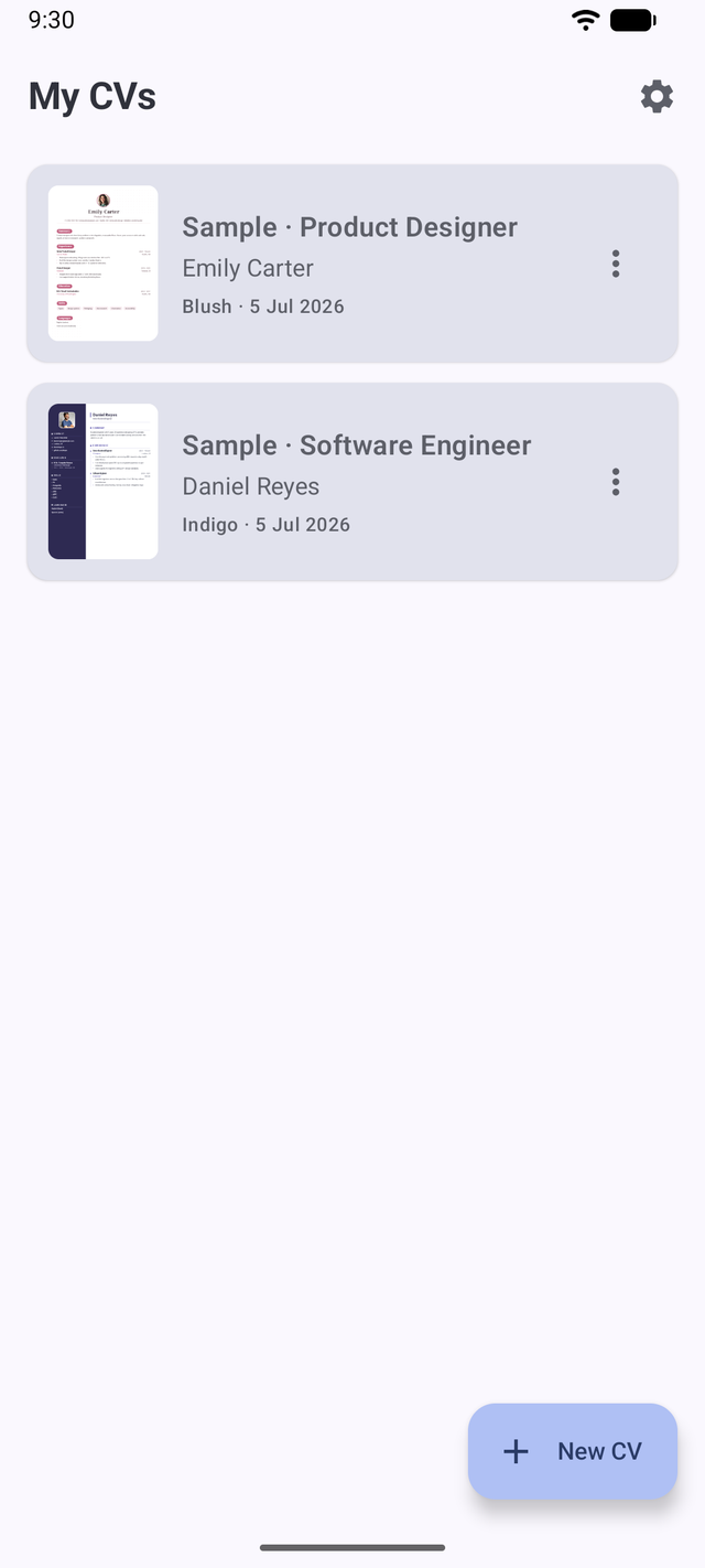 KeptCV library with saved CVs and their thumbnails