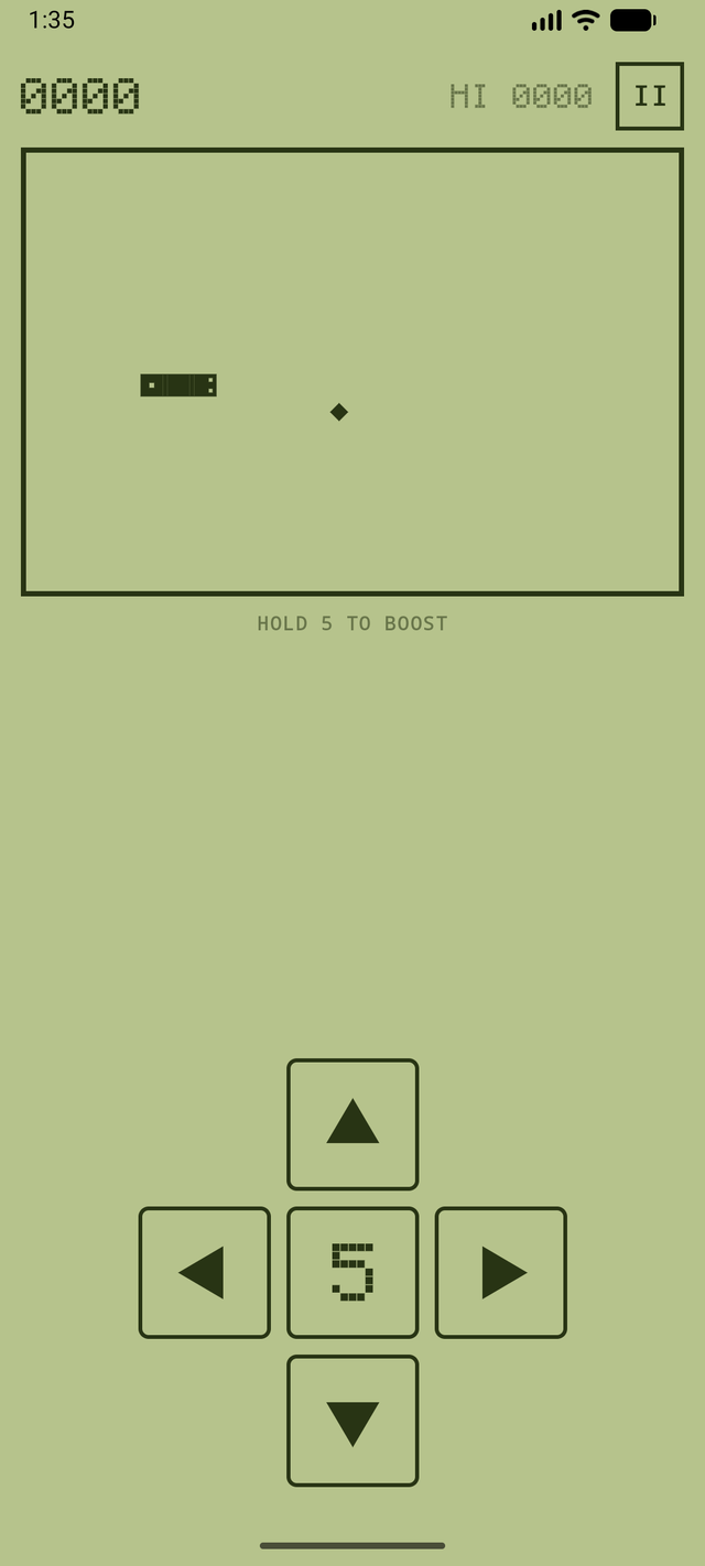 Old School Snake gameplay board with on-screen D-pad