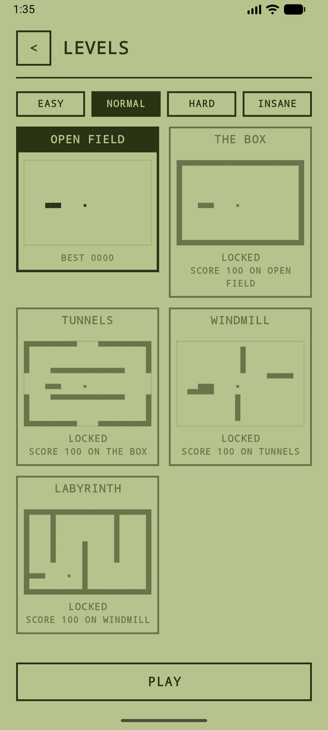 Old School Snake level selection