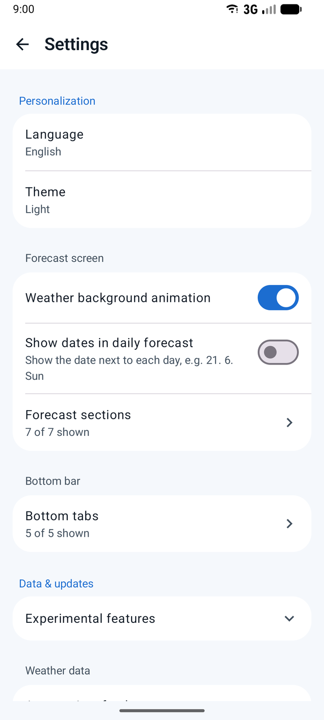 Podnebnik settings and personalization