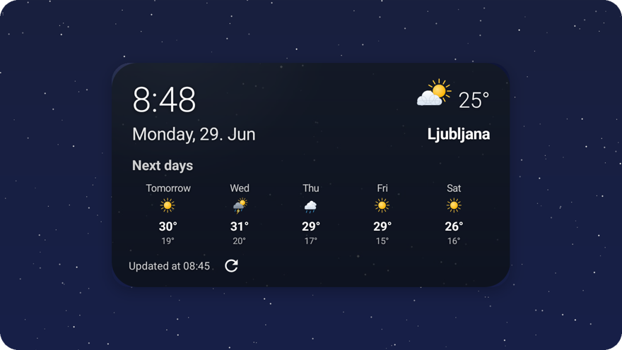 Clock (daily) widget, dark glass background