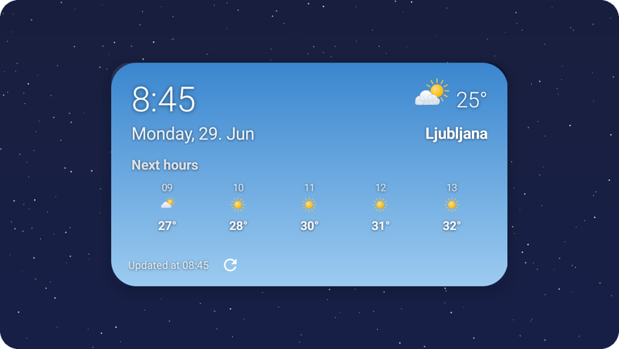 Clock (hourly) widget, weather gradient background