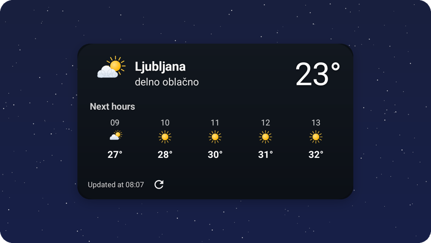 Weather widget, dark glass background
